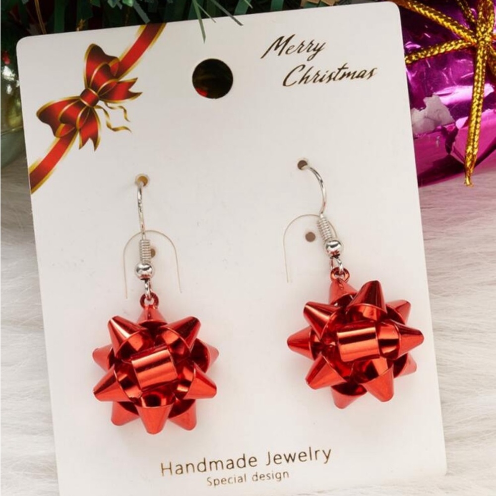 Ribbon bow dangling earrings